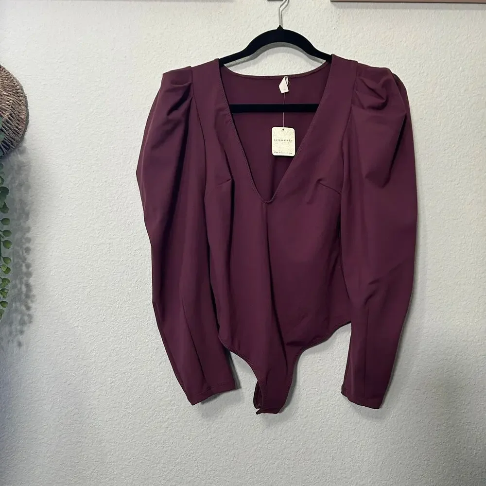 NEW Free People Va Va Voop Bodysuit Precious Wine Whimsigoth XS Cyber EGirl